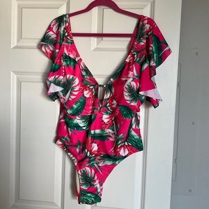 Pink Ruffle Sleeve Bathing Suit